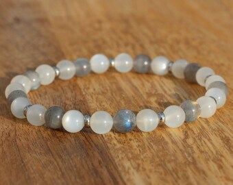 Moonstone, labradorite, beaded bracelet, handmade, women&#39;s bracelet, natural stone, gemstones