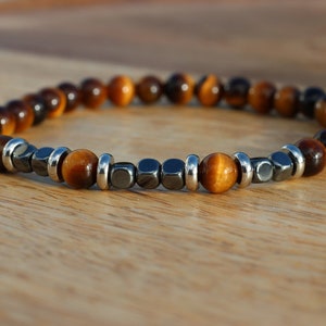 Tiger&#39;s eye, hematite, beaded bracelet, handmade, men&#39;s bracelet, natural stone, gems