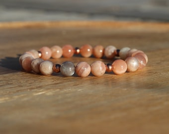 Pink moonstone, beaded bracelet, handmade, women&#39;s bracelet, natural stone, gemstones