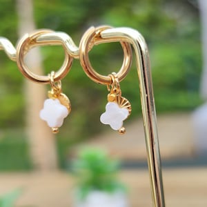 Mother-of-pearl and stainless steel hoop earrings