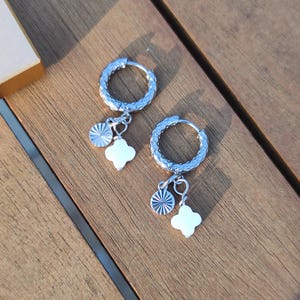 Mother-of-pearl and stainless steel hoop earrings
