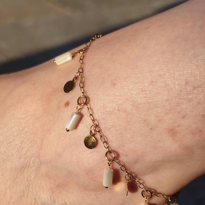 Mother-of-pearl and stainless steel ankle bracelet