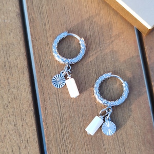 Mother-of-pearl and stainless steel hoop earrings