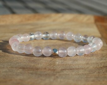 Rose quartz pearl bracelet, elastic women&#39;s bracelet, stainless steel