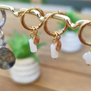 Mother-of-pearl and stainless steel hoop earrings