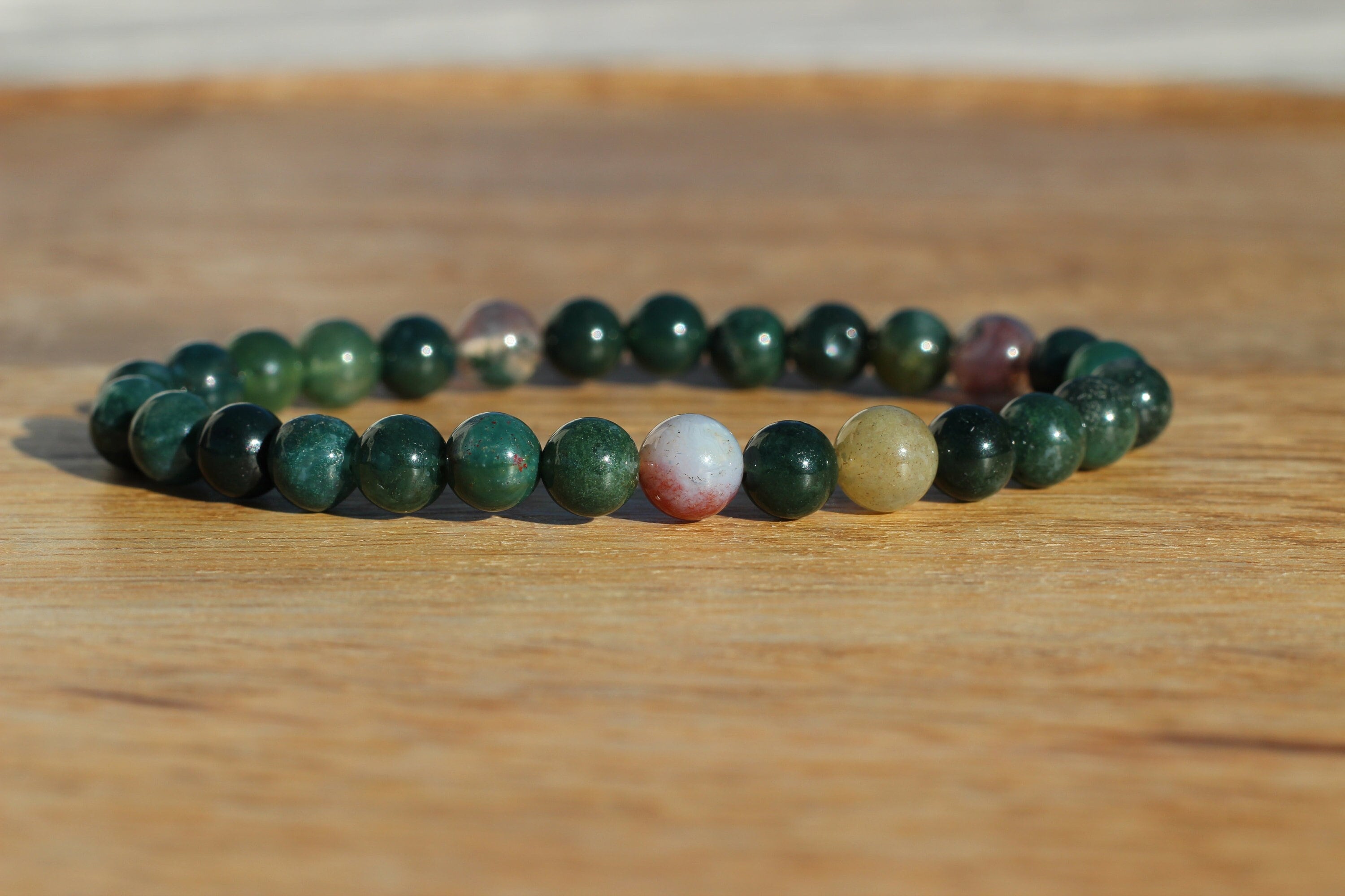 Moss agate, women's pearl bracelet, natural stone, elastic bracelet