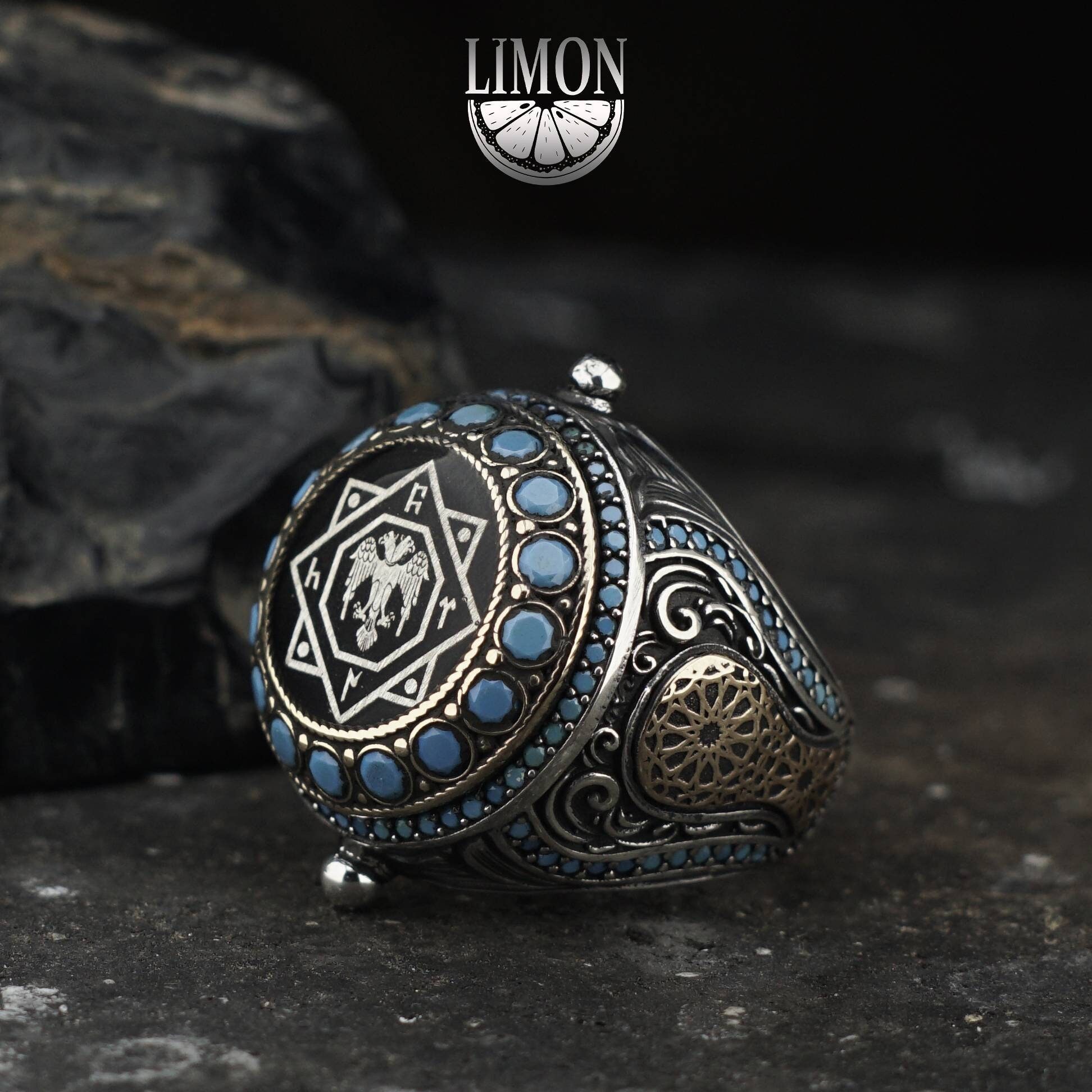 925 Sterling Silver Men's Ring with Absolutely Handmade Double-Headed Eagle