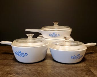 Corningware Vintage Blue Cornflower Sauce Pots Serveware