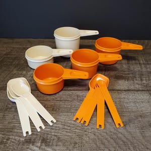 Replacement Vintage Tupperware Measuring Cups and Spoon Sets.