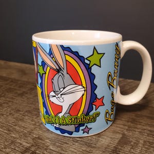 1995 Bugs Bunny Niebieski i Biały Kubek Vintage Characters