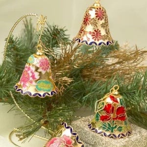 Cloisonné enameled bell ornament wedding favors decorations hand crafted copper base gold plated