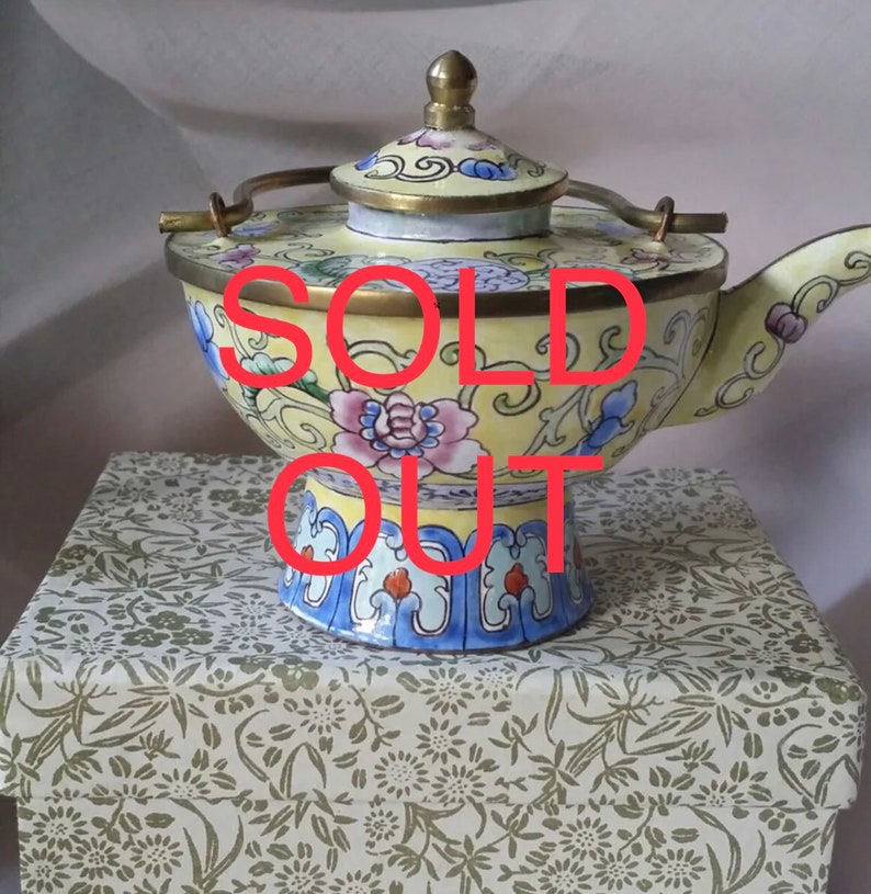 Cloisonné Enameled Teapot Hand Crafted Copper Base Gold Plated Etsy