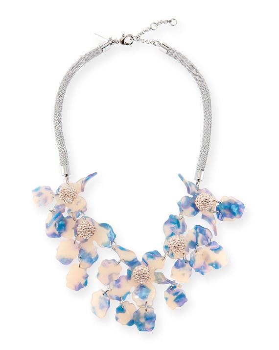 Statement Resin Necklace Lele Sadoughi Blue Lily Silver Cord  display picture 1