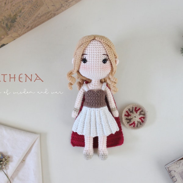 Crochet doll amigurumi pattern Athena greek mythology goddess of war and wisdom - PDF pattern