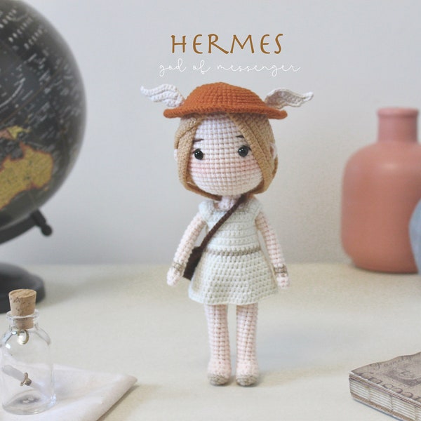 Amigurumi pattern crochet doll Hermes greek god of messenger (PDF in English, US terms)