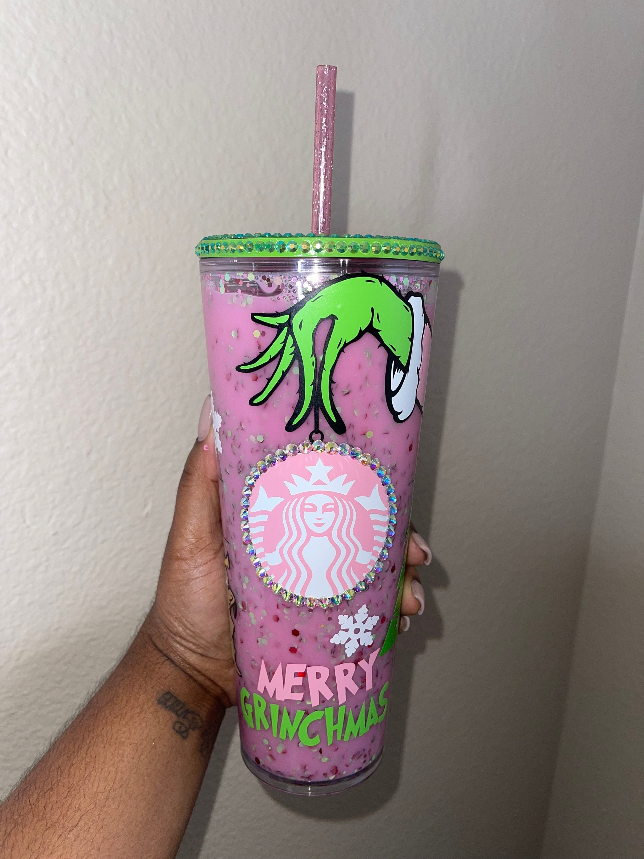 Pink Grinchmas 20oz tumbler with straw topper! #merrygrinchmas2023 #g, Tumbler Cup