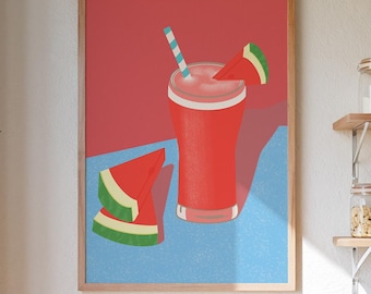 Watermelon Cocktail Giclée Art Print, Summer Kitchen Wall Decor