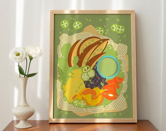 Fajita Bowl Illustration, Mexican Food Print, Printable Wall Art
