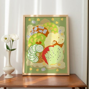 Bagel Illustration, Colorful kitchen Print, American Food Art, Printable Wall Art