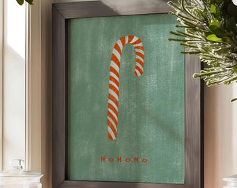 Candy Cane Art Print, afdrukbare kerstmuurkunst, kerstdecoratie, decoratie wintervakantie