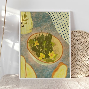 Pimientos de Padron, Authentic Spanish food Illustration, Printable Wall Art