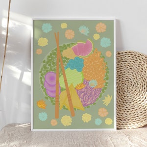 Poke Bowl Illustration, Oriental Food Print, Printable Wall Art