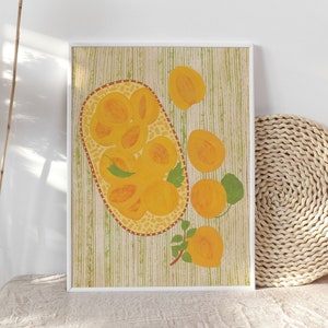 Apricots Illustration, Vintage Poster, Colorful Kitchen Print, Printable Wall Art