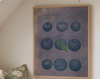 Vintage Blueberry Botanical Art Print, Kitchen Wall Decor (Digital Download)