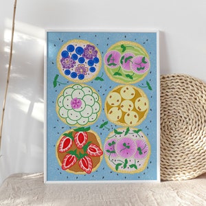 Rice Cakes Illustration, Colorful Kitchen Print, Printable Wall Art