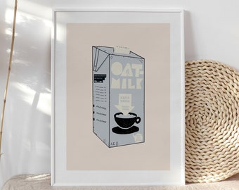 Iconic Oatmilk Print, Vintage Oatmilk Illustration, Printable Wall Art