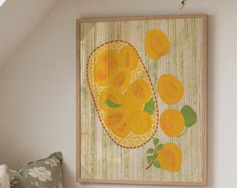 Vintage Apricot Wall Art Print, Boho Kitchen Decor, Cottage Style Fruit Illustration (Digital Download)