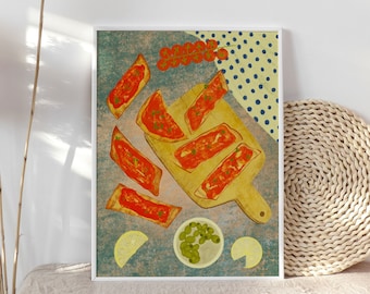Pan con Tomate, Authentic Spanish Food Illustration, Printable Wall Art