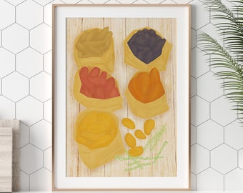 Patate da fiera, illustrazione di patate, stampa da cucina colorata, stampa d'arte giclée