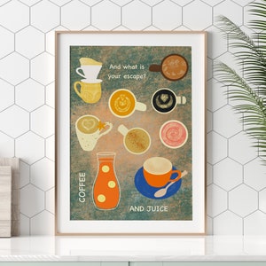 Coffee and Juice Illustration, Fun Kitchen Print for Coffee and Juice Lovers image 1