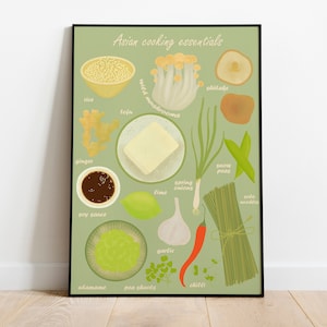 Asian Cooking Essentials Illustration, Kitchen Print, Printable Wall Art