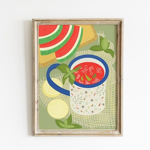 Hygge Print, Scandi Folk Art, Illustrazione della zuppa di anguria, Wall Art stampabile