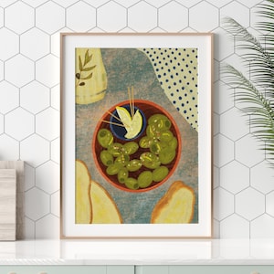 Green Olives, Authentic Spanish food Illustration, Printable Wall Art