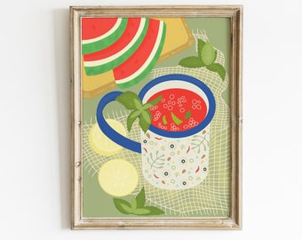 Hygge Print, Scandi Folk Art, Watermelon Soup Illustration, Printable Wall Art