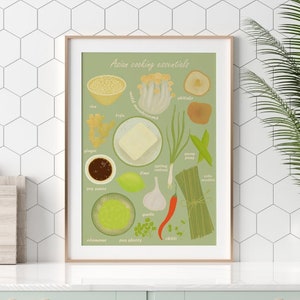 Asian Cooking Essentials Illustration, Colorful Kitchen Print, Giclée Fine Art Print