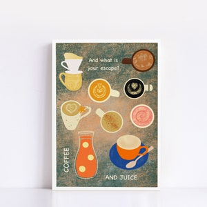 Coffee and Juice Illustration, Fun Kitchen Print for Coffee and Juice Lovers image 3