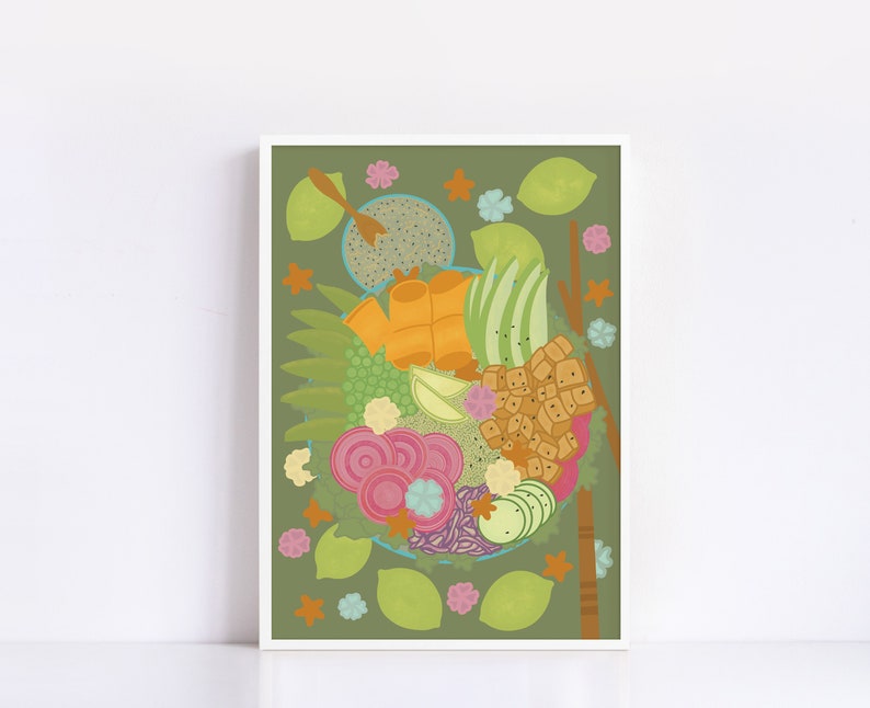 Ilustración de tazón de arroz, impresión de comida oriental, arte de pared imprimible imagen 3