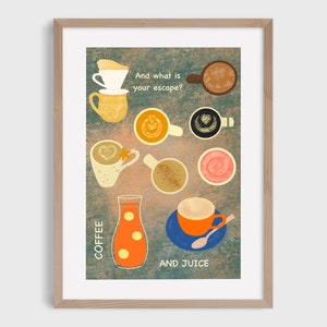 Coffee and Juice Illustration, Fun Kitchen Print for Coffee and Juice Lovers image 7