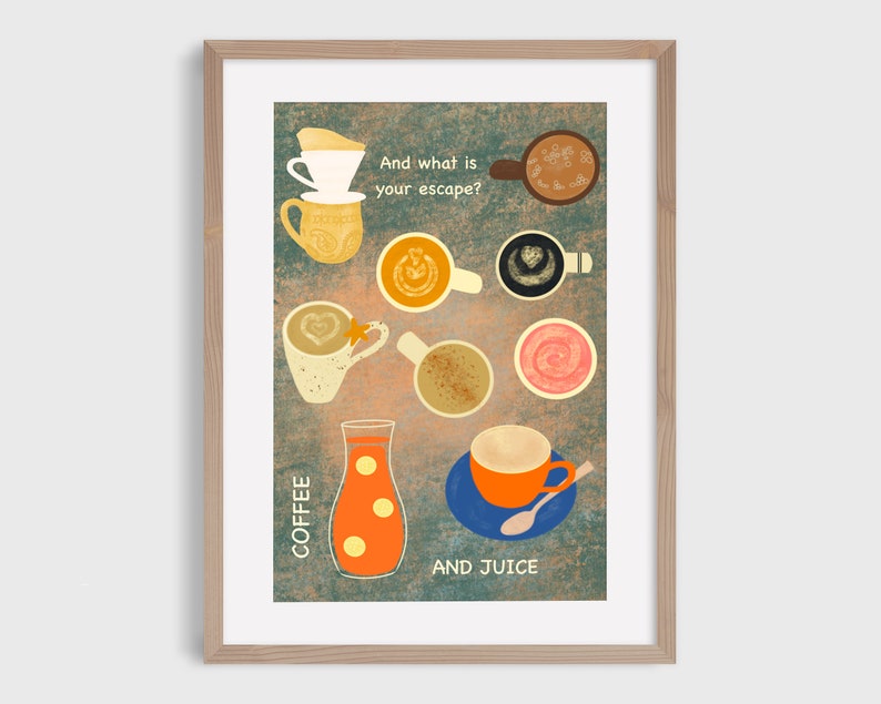 Coffee and Juice Illustration, Fun Kitchen Print for Coffee and Juice Lovers image 7