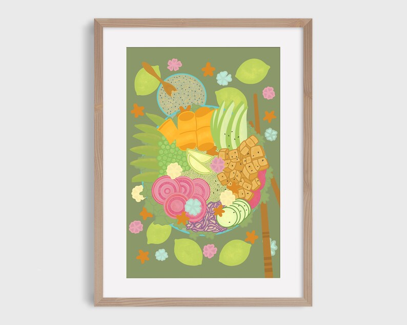 Ilustración de tazón de arroz, impresión de comida oriental, arte de pared imprimible imagen 5