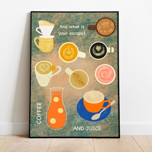 Coffee and Juice Illustration, Fun Kitchen Print for Coffee and Juice Lovers image 2