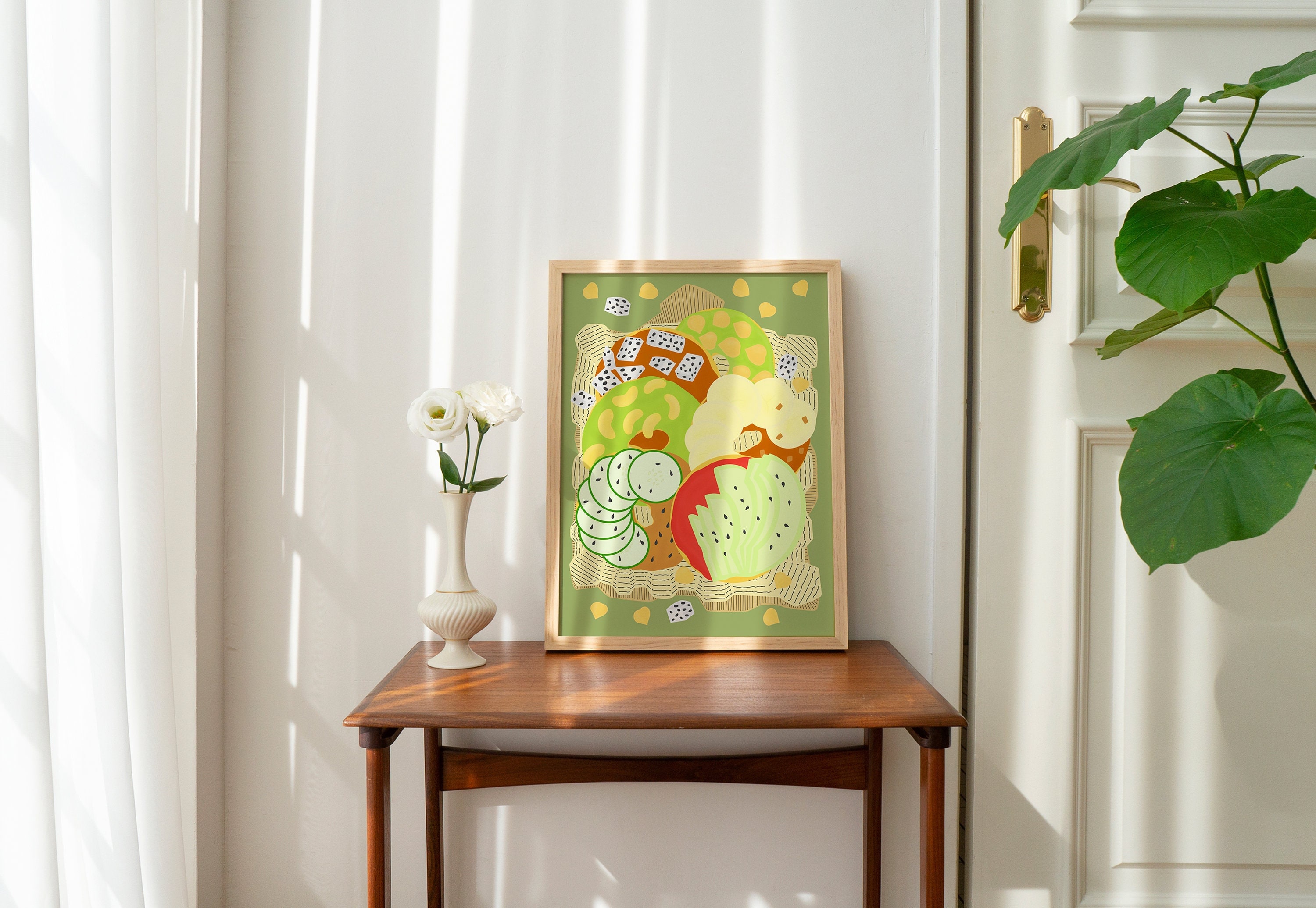 Bagel Illustration, Colorful kitchen Print, American Food Art, Printable Wall Art