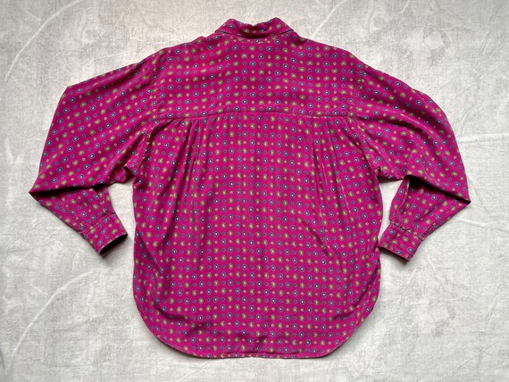 90s Fuchsia Long Sleeve Button Up / Pink Paisley … - image 8