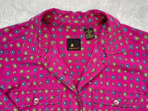 90s Fuchsia Long Sleeve Button Up / Pink Paisley … - image 4