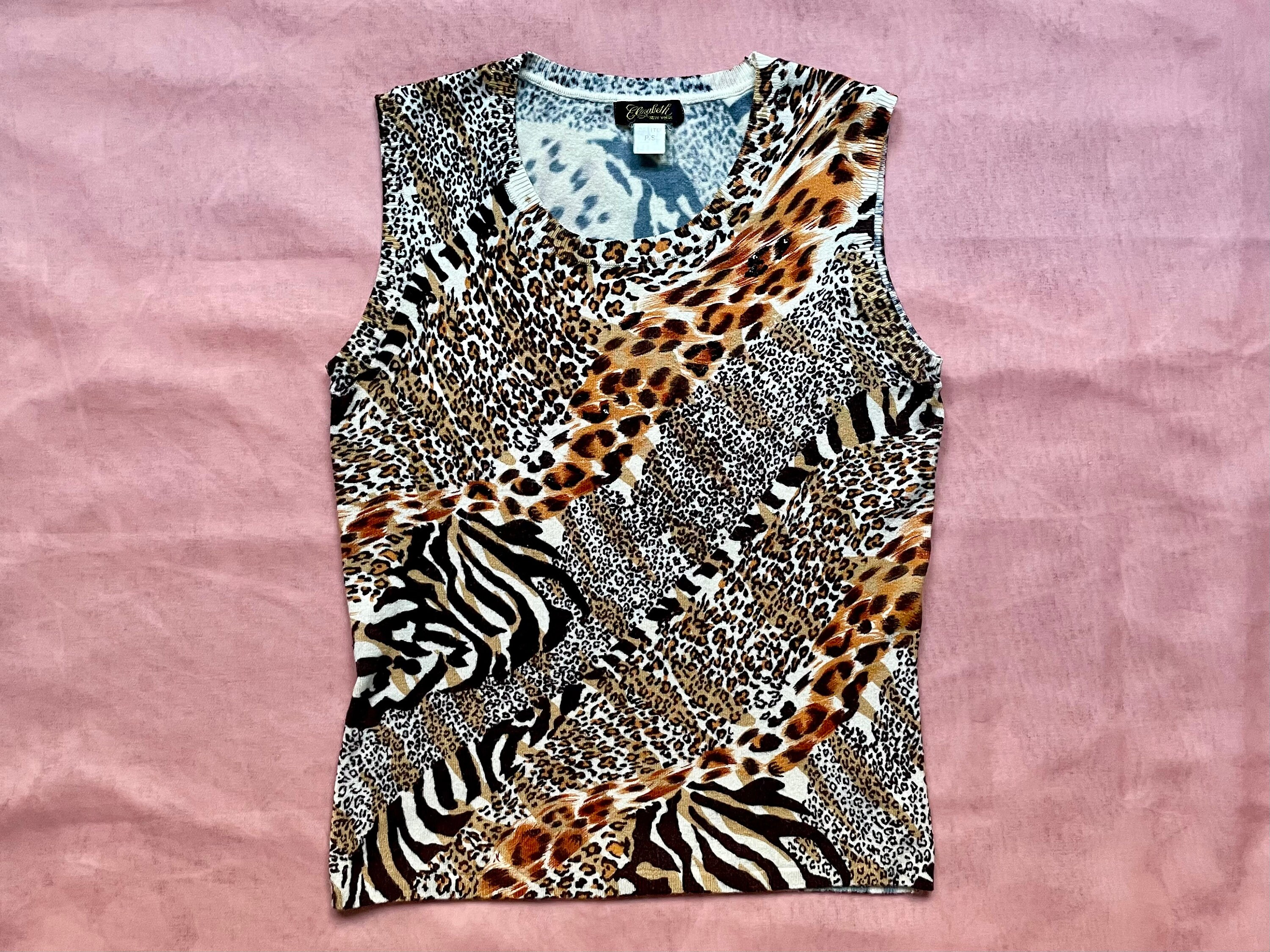 Y2K Leopard Print Knit Shell Top / Vintage Animal Print