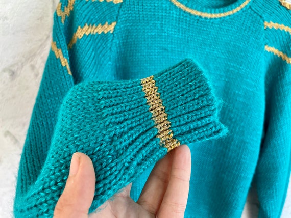 80s Metallic Turquoise Embellished Sweater / 1980… - image 7
